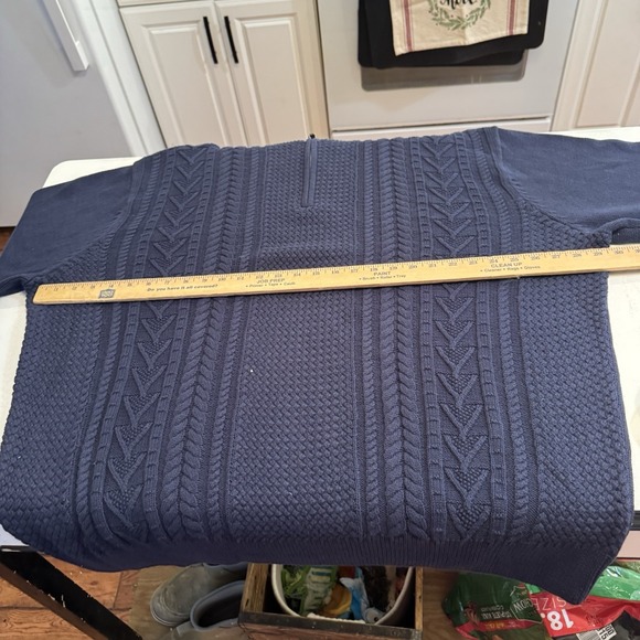 Chaps Sweater Mens 3XB Blue Golf Quarter Zip Cable Knit Fisherman 100% Cotton - Picture 5 of 12